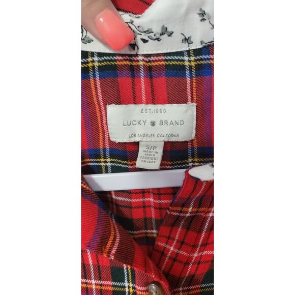 Lucky Brand Small Red Plaid Flannel Button Up - Picture 3 of 3